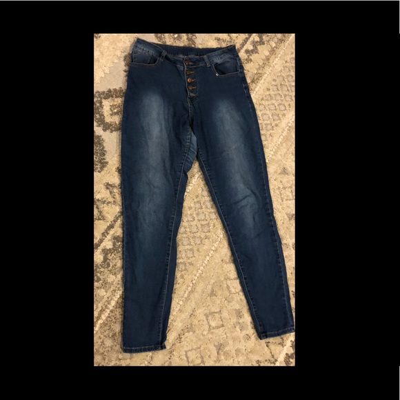 High waisted button up stretch skinny jeans - Picture 2 of 5